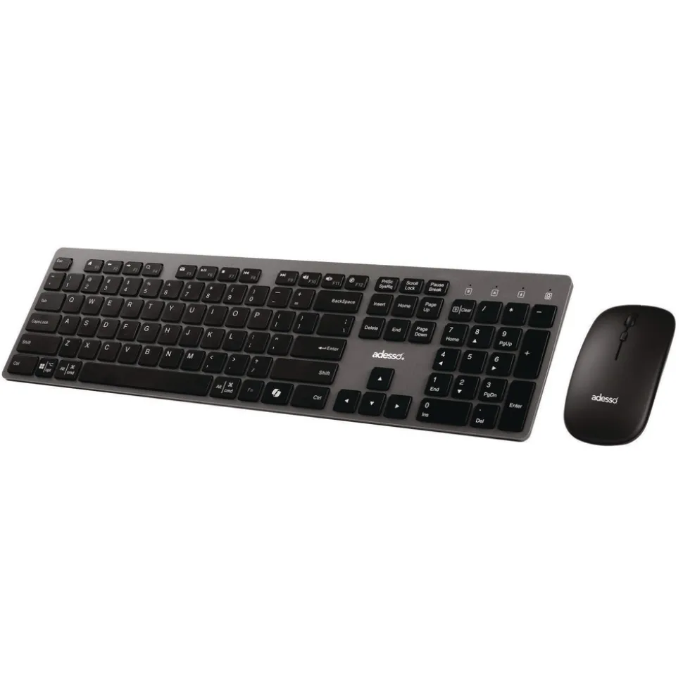Adesso 2.4 GHz Frequency 30 ft. Wireless Range Keyboard and Mouse - Gray/Black