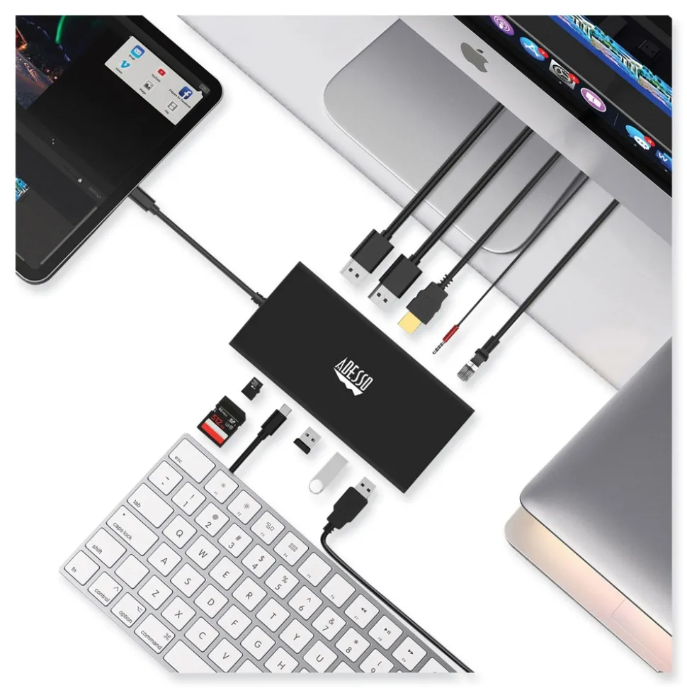 Adesso 12-in-1 USB-C Multi-Port TAA Compliant Docking Station - Black