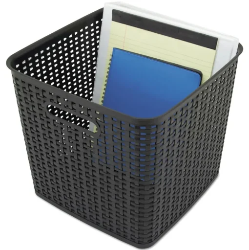 Advantus 12.5 in. x 12.5 in. x 11.13 in. Plastic Weave Bin - Extra Large, Black