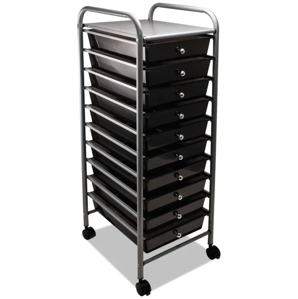 Advantus 1 Shelf 10 Drawers 13 in. x 15.38 in. x 37.75 in. Metal Portable Drawer Organizer - Matte Gray/Smoke