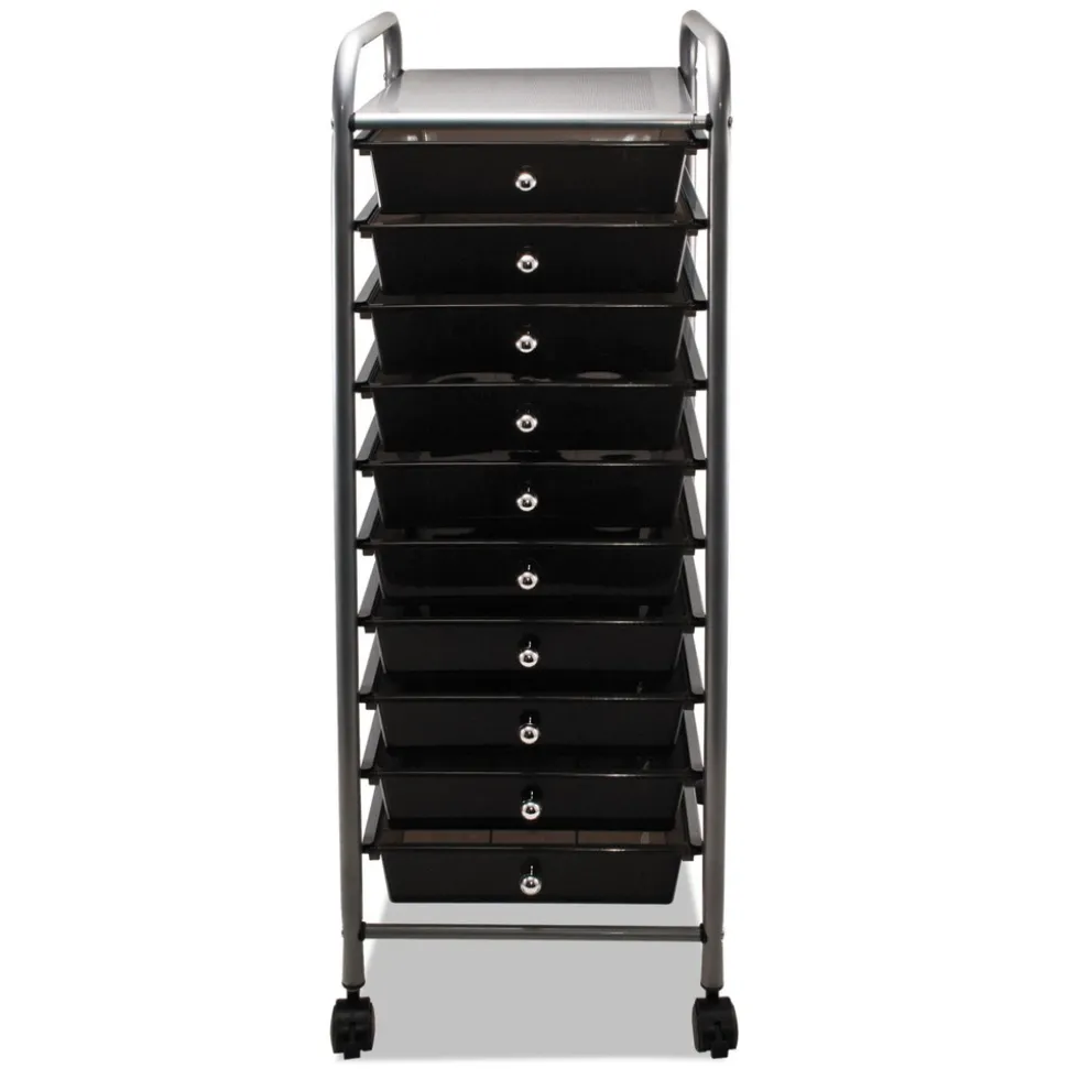 Advantus 1 Shelf 10 Drawers 13 in. x 15.38 in. x 37.75 in. Metal Portable Drawer Organizer - Matte Gray/Smoke