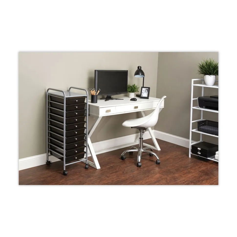 Advantus 1 Shelf 10 Drawers 13 in. x 15.38 in. x 37.75 in. Metal Portable Drawer Organizer - Matte Gray/Smoke