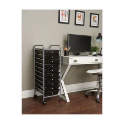 Advantus 1 Shelf 10 Drawers 13 in. x 15.38 in. x 37.75 in. Metal Portable Drawer Organizer - Matte Gray/Smoke