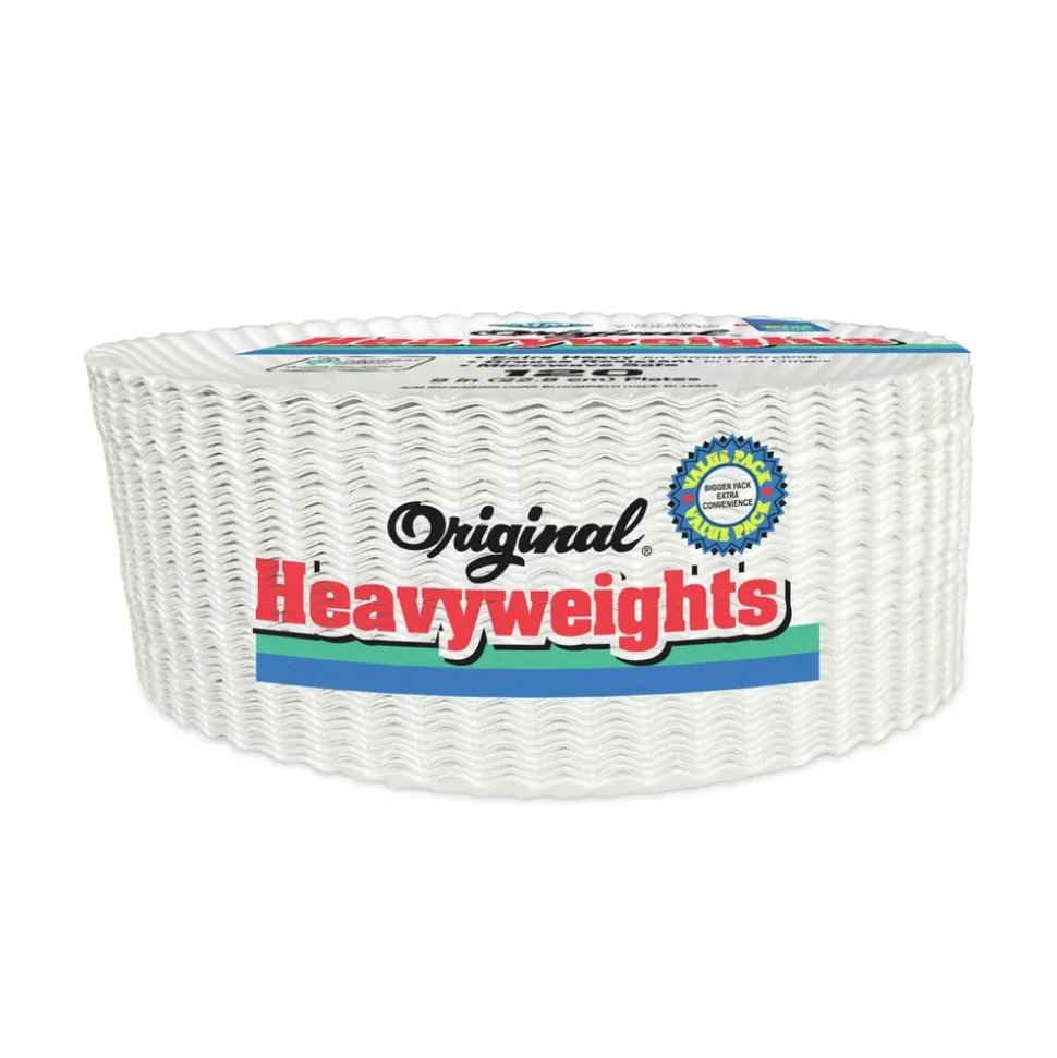 AJM Packaging Corporation 9 in. Diameter Original Heavyweights Paper Plates - White (120/Pack, 8 Packs/Carton)