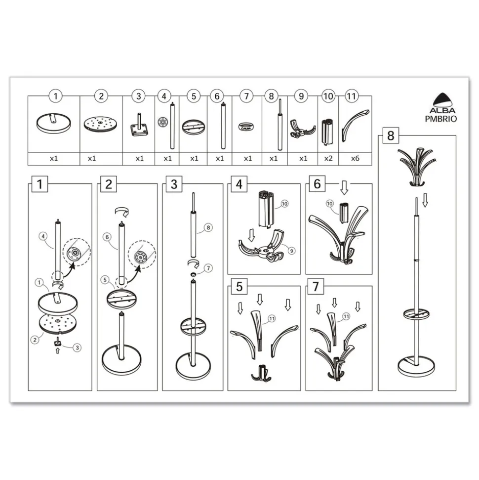 Alba 13.75w x 13.75d x 66.25h Brio Coat Stand - Black