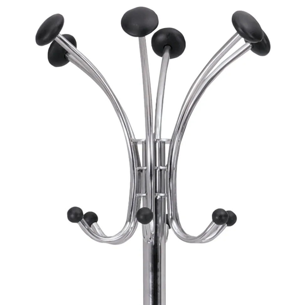 Alba 16w x 16d x 70.5h Chromy 12-Knob Coat Stand - Chrome/Black