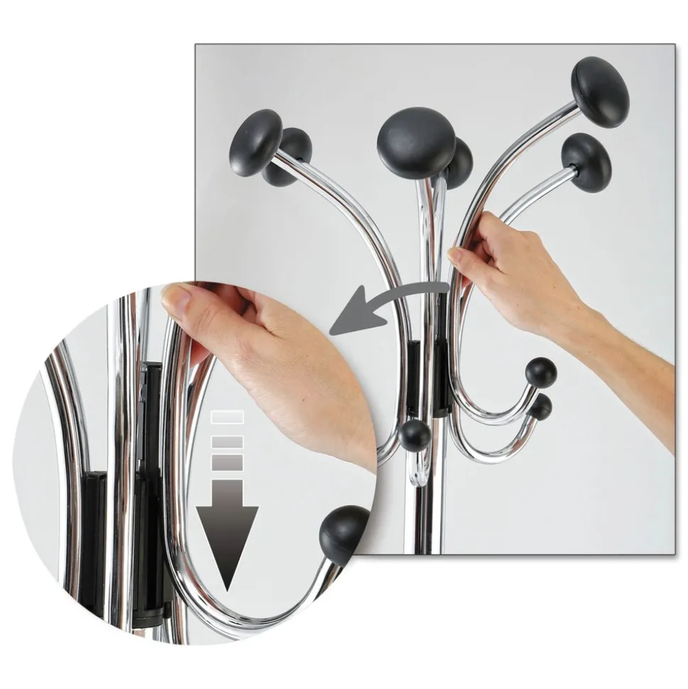 Alba 16w x 16d x 70.5h Chromy 12-Knob Coat Stand - Chrome/Black