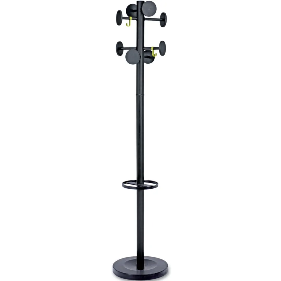 Alba 15w x 15d x 69.3h Stan3 8-Knob Steel Coat Rack - Black
