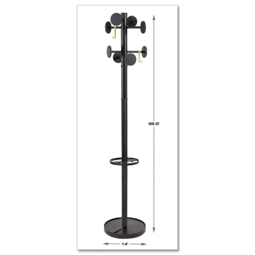 Alba 15w x 15d x 69.3h Stan3 8-Knob Steel Coat Rack - Black