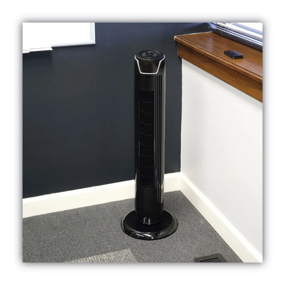Alera 36 in. 3-Speed Oscillating Plastic Tower Fan with Remote Control - Black