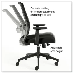 Alera 18.15 in. to 21.89 in. Seat Height Supports 275 lbs. Ashdale Ergonomic Fabric Swivel Task Chair - Black Seat/Back, Silver Base