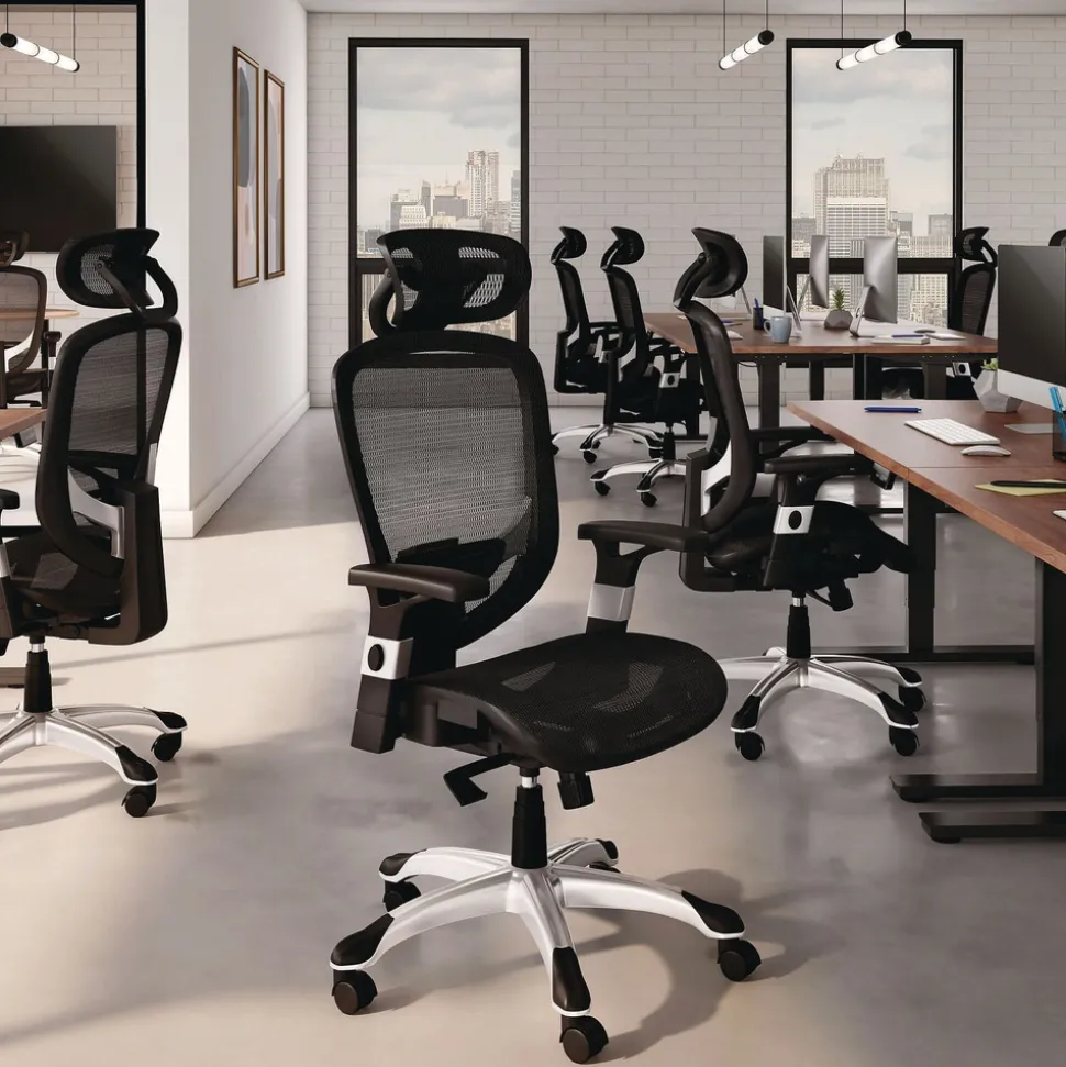 Alera 17.24 in. to 20.98 in. Seat Height Supports Up to 275 lbs. Minerva Ergonomic Mesh Swivel Task Chair - Gray Seat/Back, Silver Base