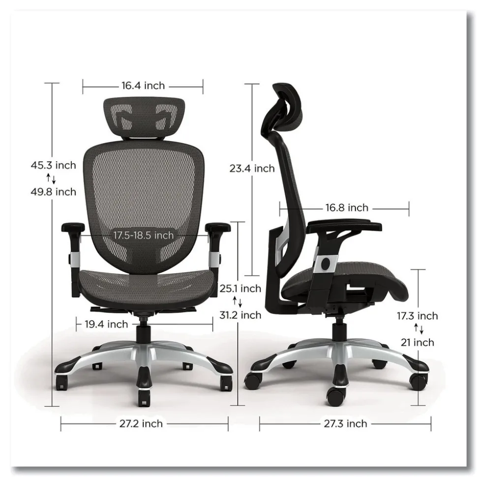 Alera 17.24 in. to 20.98 in. Seat Height Supports Up to 275 lbs. Minerva Ergonomic Mesh Swivel Task Chair - Gray Seat/Back, Silver Base