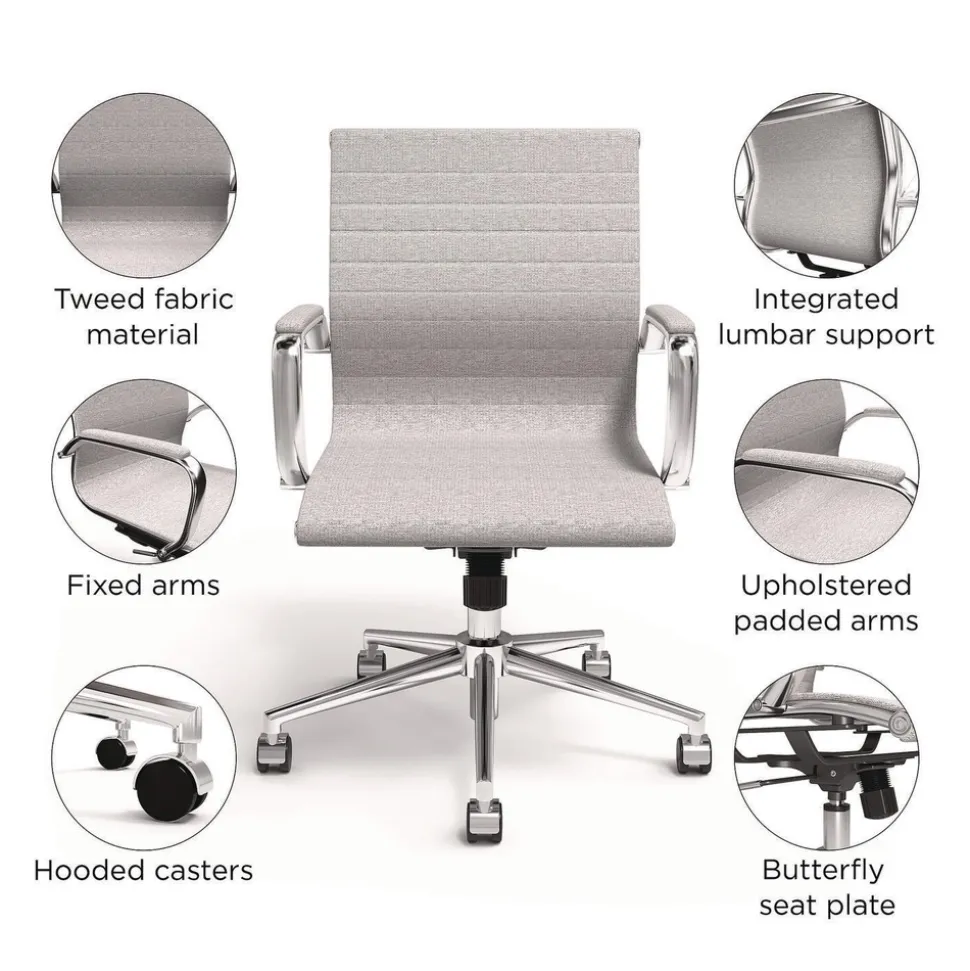 Alera 16.93 in. to 20.67 in. Seat Height Supports Up to 275 lbs. Siskin Fabric Managers Chair - Gray Seat/Back, Chrome Base
