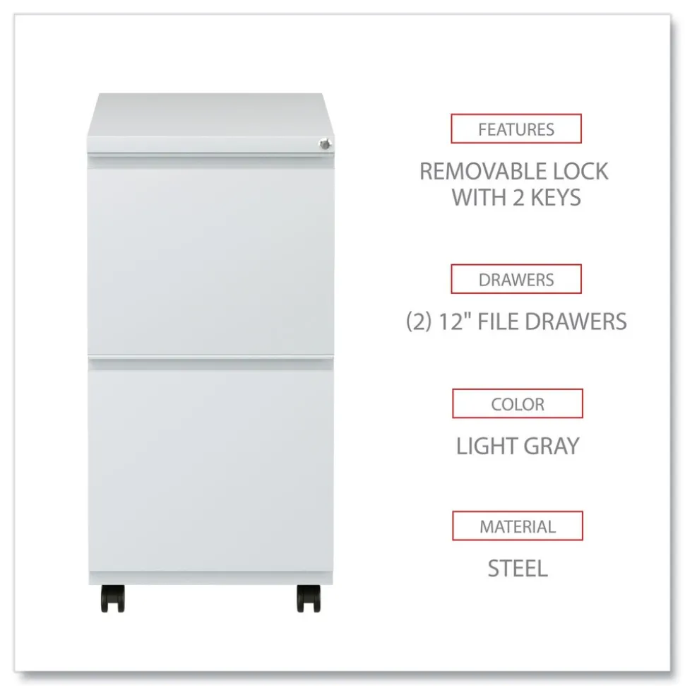 Alera 14.96 in. x 19.29 in. x 27.75 in. 2 Legal/Letter-Size File Drawers Left or Right File Pedestal with Full-Length Pull - Light Gray