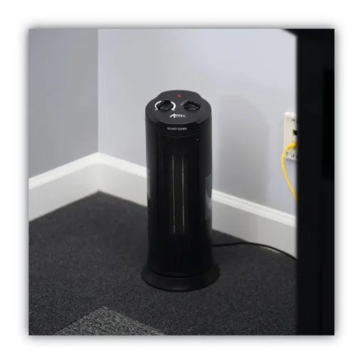 Alera 7.37 in. x 7.37 in. x 17.37 in. 1,500 Watts Mini Tower Ceramic Heater - Black