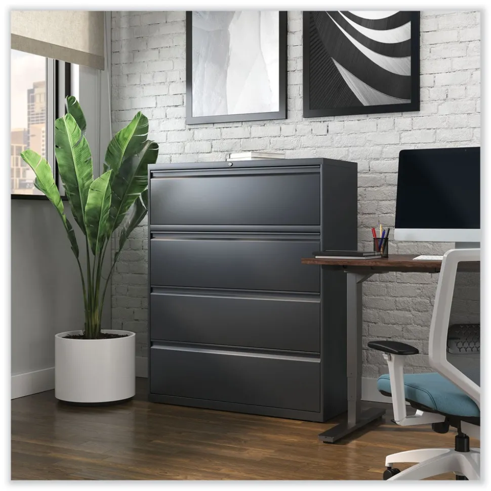 Alera 42 in. x 18.63 in. x 52.5 in. 4-Drawer Lateral File - Charcoal