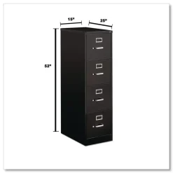 Alera 15 in. x 25 in. x 52 in. 4-Drawer Economy Vertical Letter File Cabinet - Black