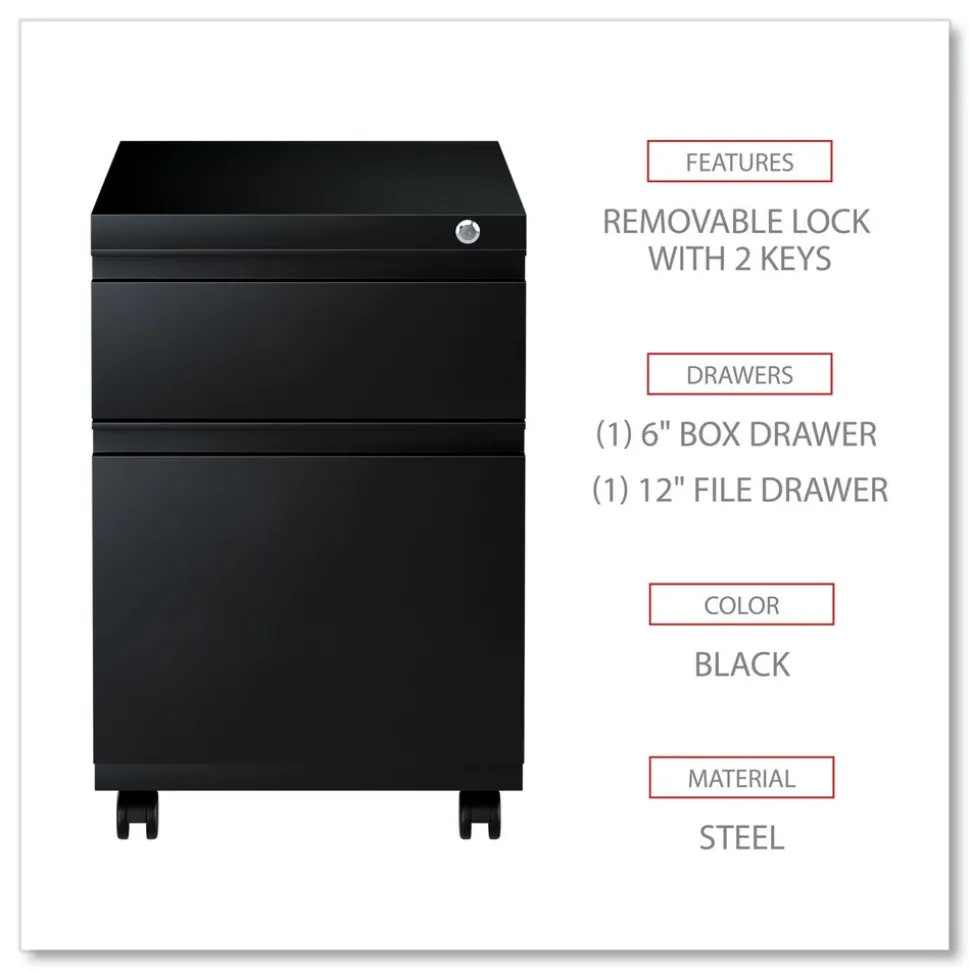 Alera 14.96 in. x 19.29 in. x 21.65 in. 2-Drawers: Box/File Legal/Letter Left or Right File Pedestal with Full-Length Pull - Black