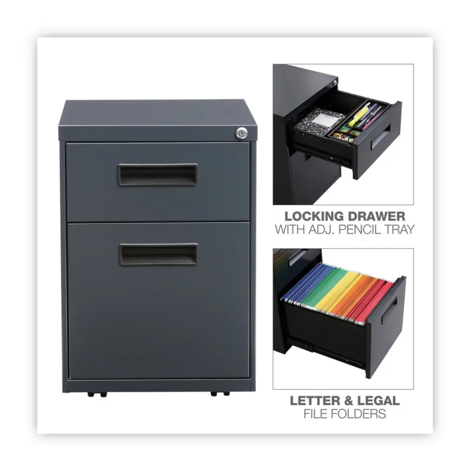 Alera 14.96 in. x 19.29 in. x 21.65 in. 2-Drawers: Box/File Legal/Letter Left or Right File Pedestal - Charcoal