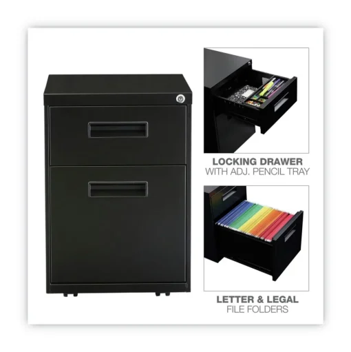 Alera 14.96 in. x 19.29 in. x 21.65 in. 2-Drawers: Box/File Legal/Letter Left or Right File Pedestal - Black