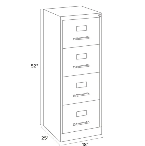 Alera 18 in. x 25 in. x 52 in. Legal-Size 4-Drawer Economy Vertical File - Light Gray