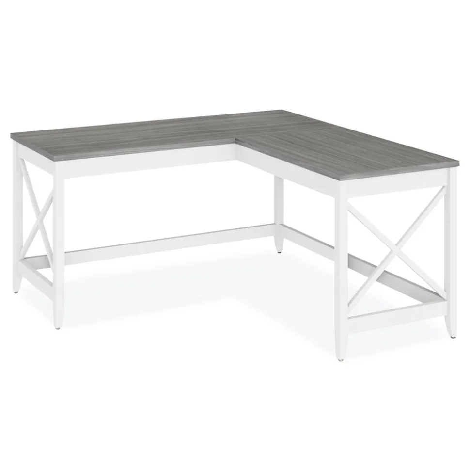 Alera 58.27 in. x 58.27 in. x 29.53 in. L-Shaped Farmhouse Desk - Gray/White