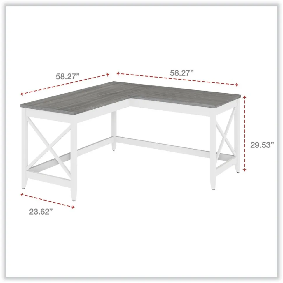 Alera 58.27 in. x 58.27 in. x 29.53 in. L-Shaped Farmhouse Desk - Gray/White