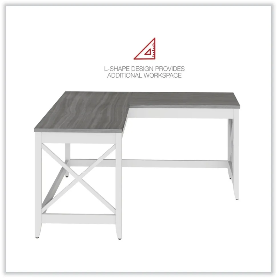Alera 58.27 in. x 58.27 in. x 29.53 in. L-Shaped Farmhouse Desk - Gray/White