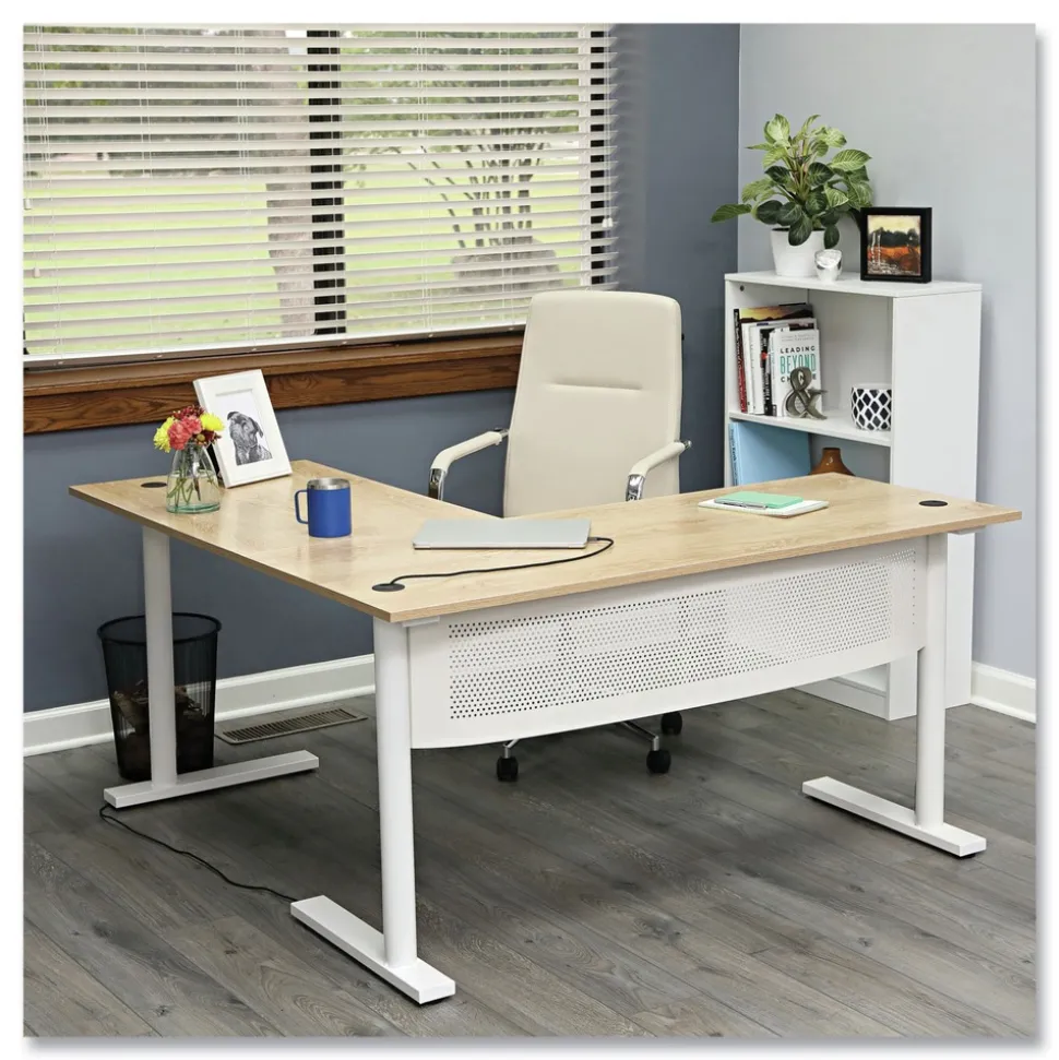Alera 59.05 in. x 59.05 in. x 29.53 in. L-Shaped Writing Desk - Beigewood/White