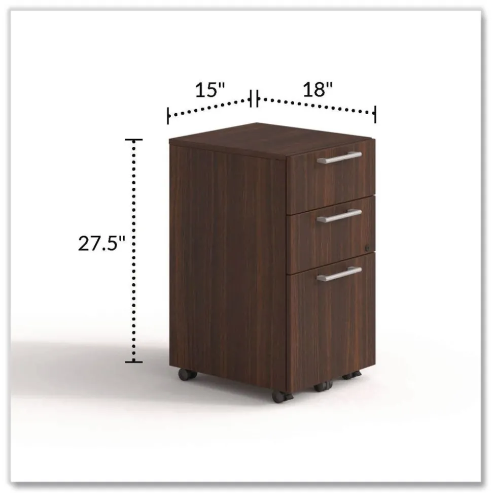Alera 15 in. x 18 in. x 27 in. Seville Series 3-Drawer Legal File Mobile Pedestal - Mahogany