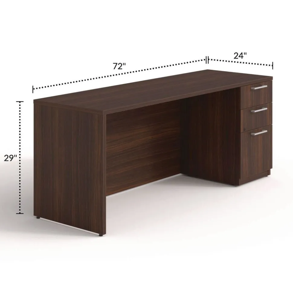 Alera 72 in. x 24 in. x 29 in. Seville Series Credenza with Right Pedestal - Mahogany