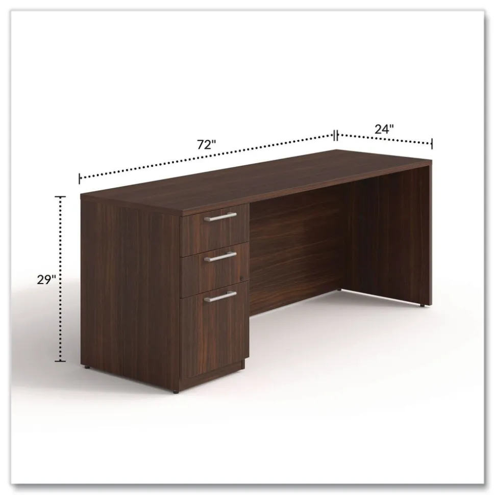 Alera 72 in. x 24 in. x 29 in. Seville Series Credenza with Left Pedestal - Mahogany