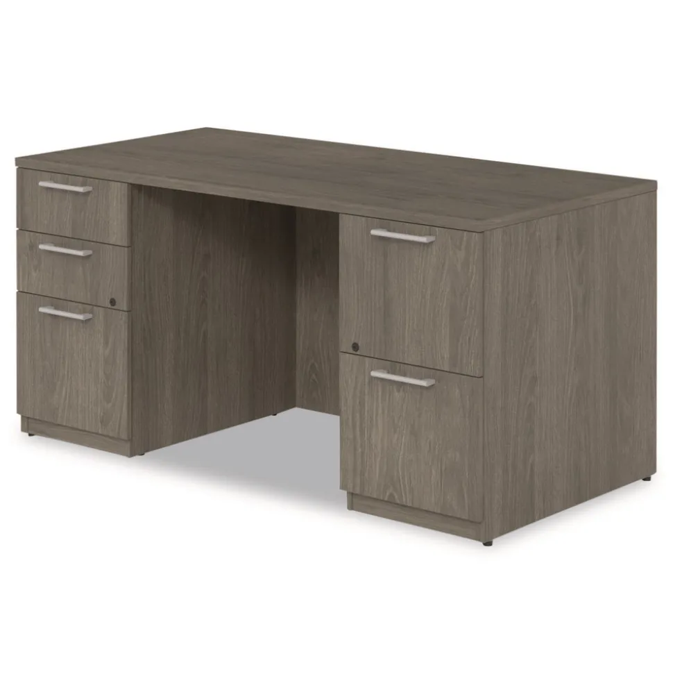 Alera 60 in. x 30 in. x 29 in. Seville Series Double Pedestal Desk - Walnut