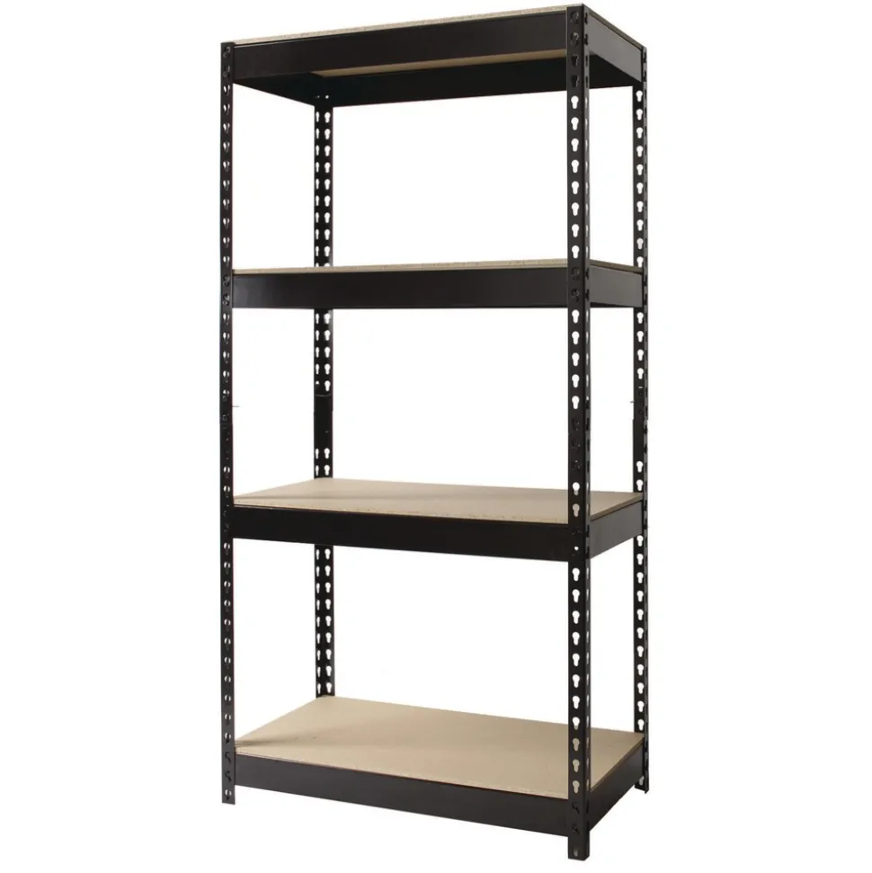 Alera 30 in. x 16 in. x 60 in. 4-Shelf Steel Shelving Unit with Particleboard Shelves - Black
