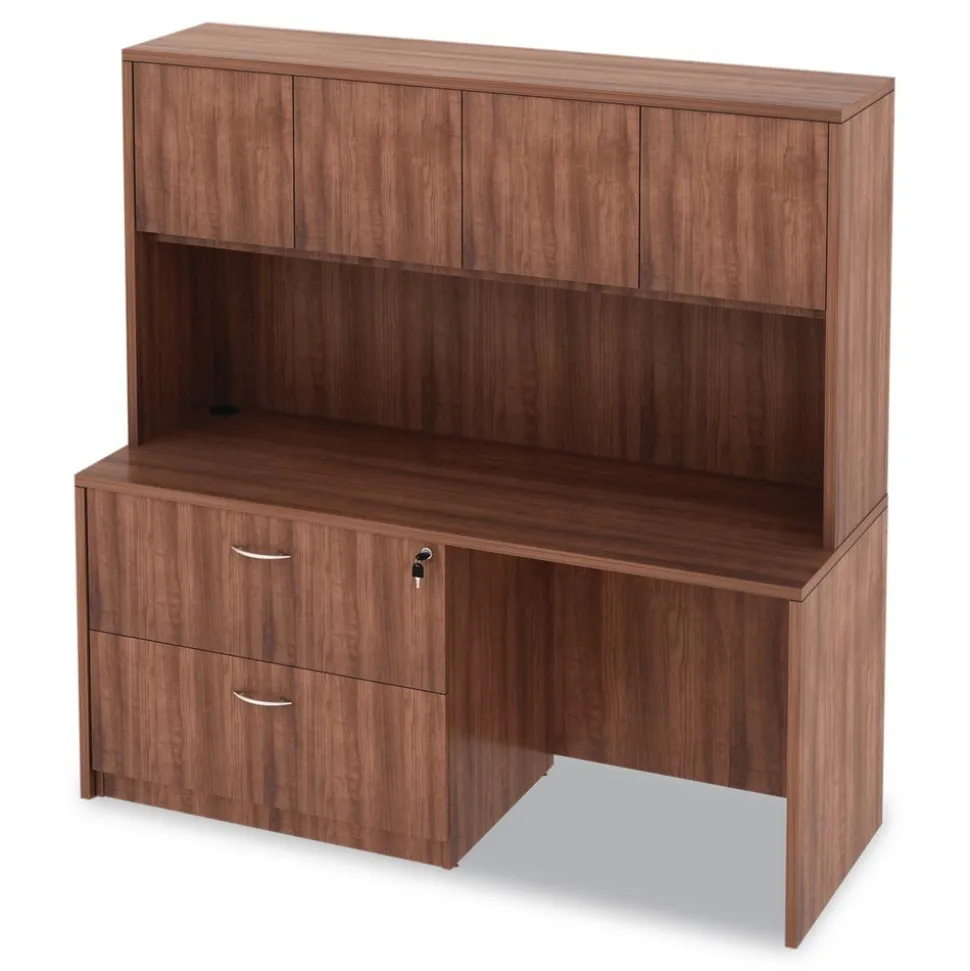 Alera 64.75 in. x 15 in. x 35.38 in. Valencia Series 4-Compartment Hutch with Doors - Modern Walnut