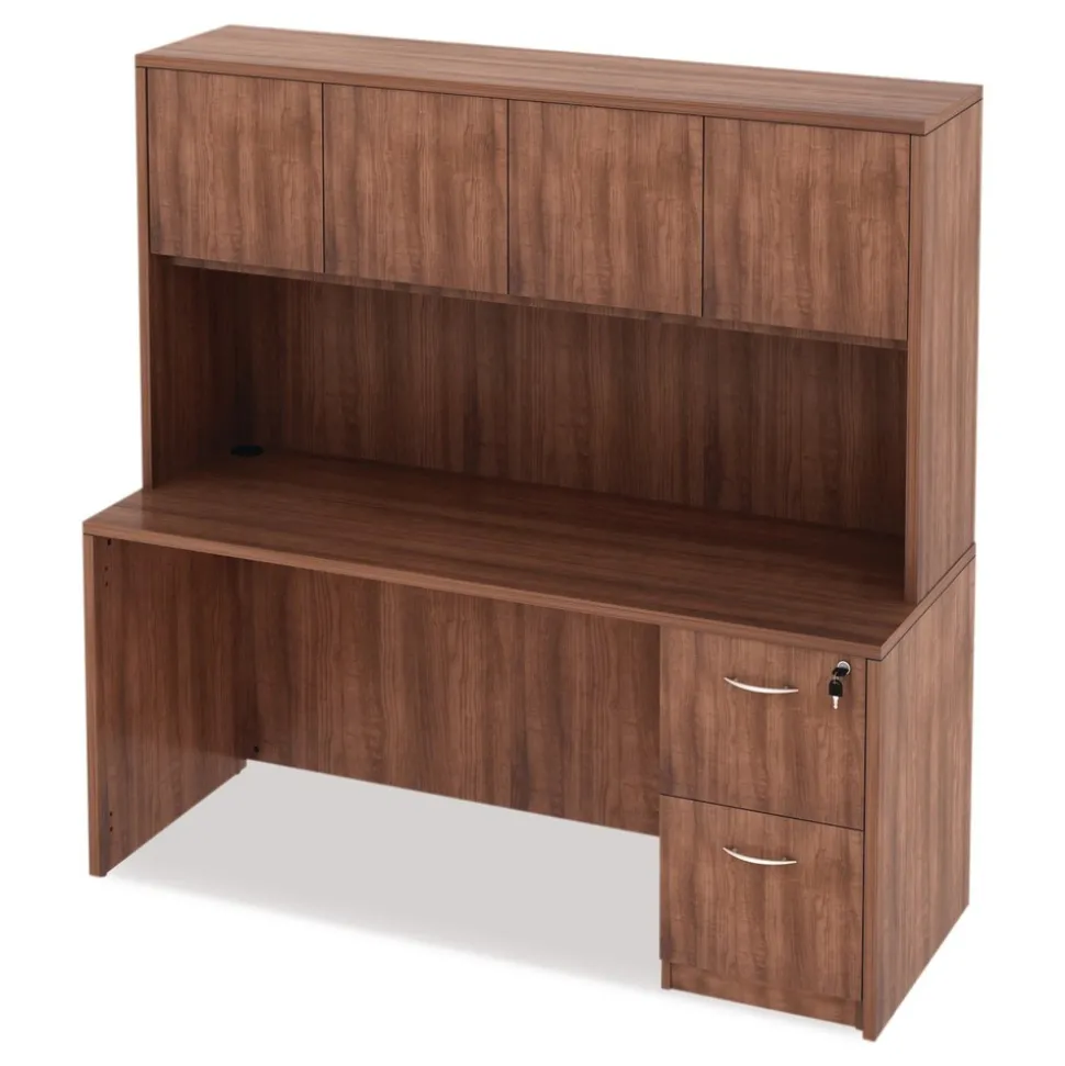 Alera 64.75 in. x 15 in. x 35.38 in. Valencia Series 4-Compartment Hutch with Doors - Modern Walnut