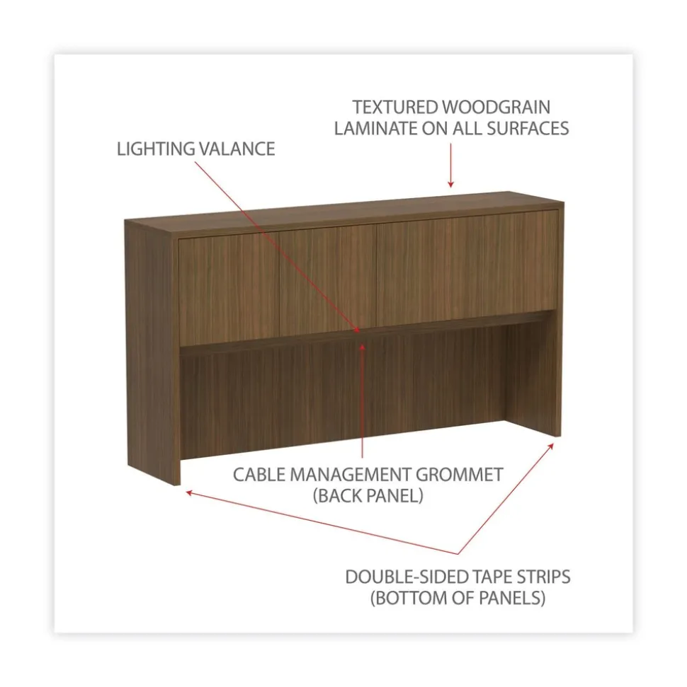 Alera 64.75 in. x 15 in. x 35.38 in. Valencia Series 4-Compartment Hutch with Doors - Modern Walnut