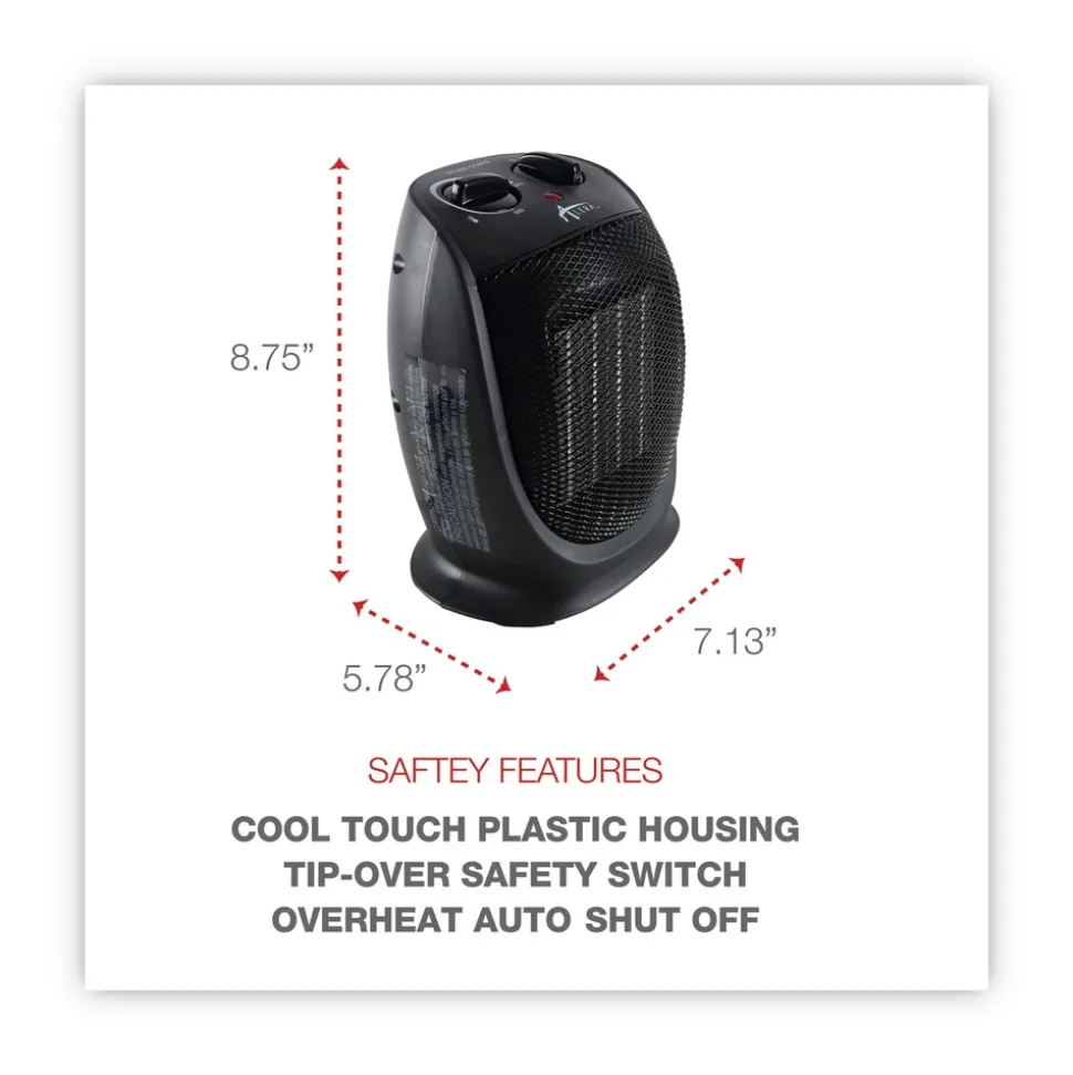 Alera 1500 W 7.12 in. x 5.87 in. x 8.75 in. Ceramic Heater - Black
