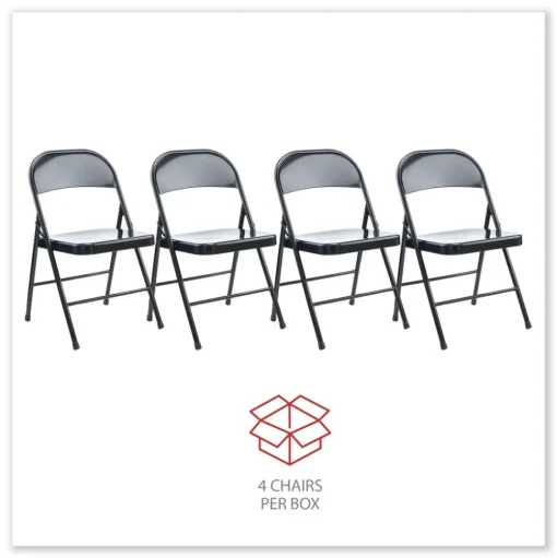 Alera Armless Steel Folding Chair Supports Up to 275 lbs. - Black (4/Carton)