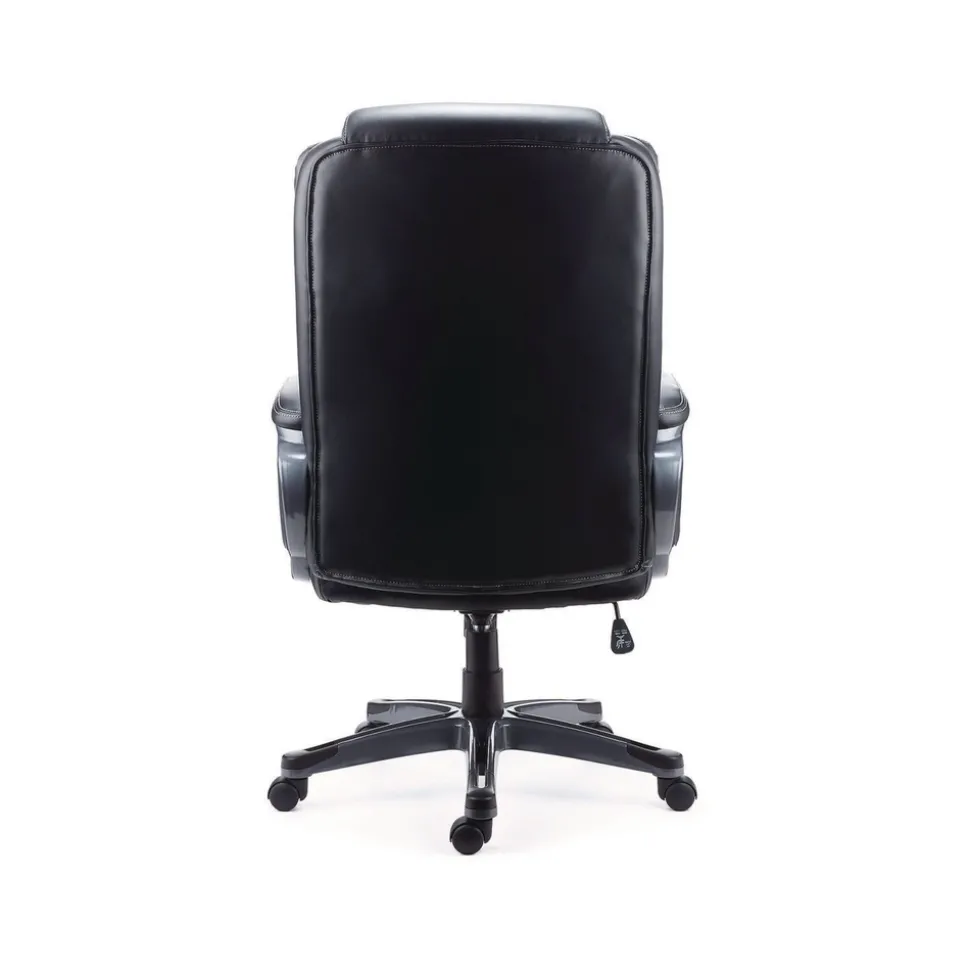 Alera Kirkdale 16.18 to 22.76 Seat Height Bonded Leather Manager Chair Supports Up to 275 lbs. - Black Seat/Back/Black Base