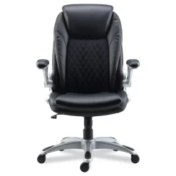 Alera Leithen Bonded Leather Midback Chair Supports Up to 275 lbs. - Black/Silver