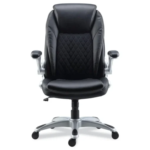 Alera Leithen Bonded Leather Midback Chair Supports Up to 275 lbs. - Black/Silver