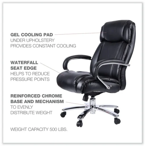Alera Maxxis Series Big And Tall Leather Chair, Black/chrome