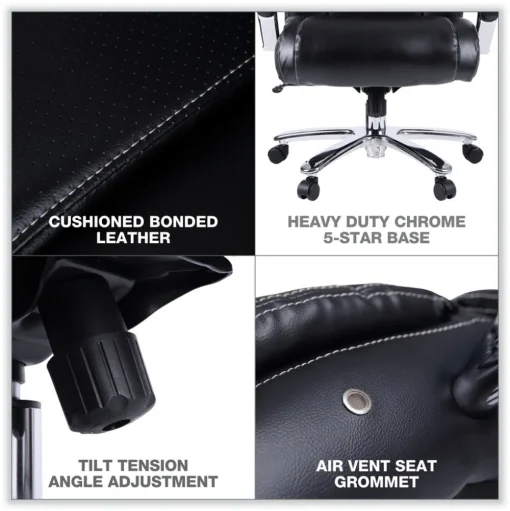 Alera Maxxis Series Big And Tall Leather Chair, Black/chrome