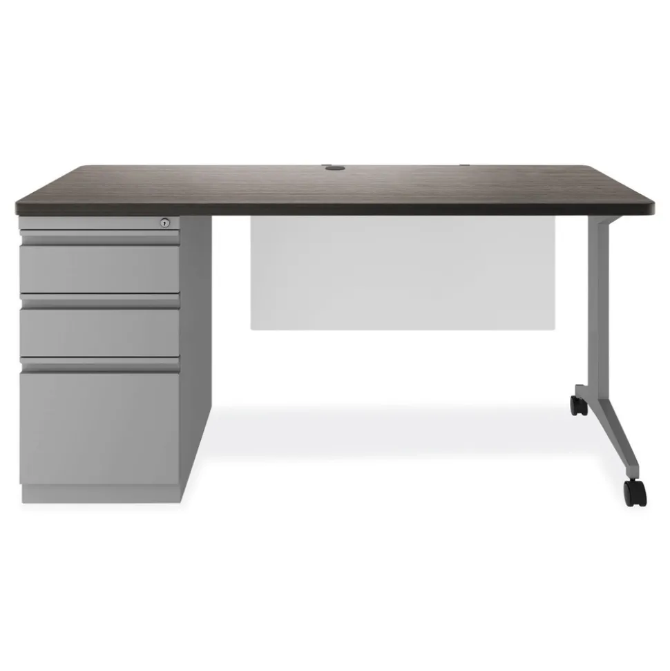 Alera Modern Teacher Series 60 in. x 24 in. x 28.75 in. Left-Side Pedestal: Box/Box/File Pedestal Desk - Charcoal Woodgrain/Gray