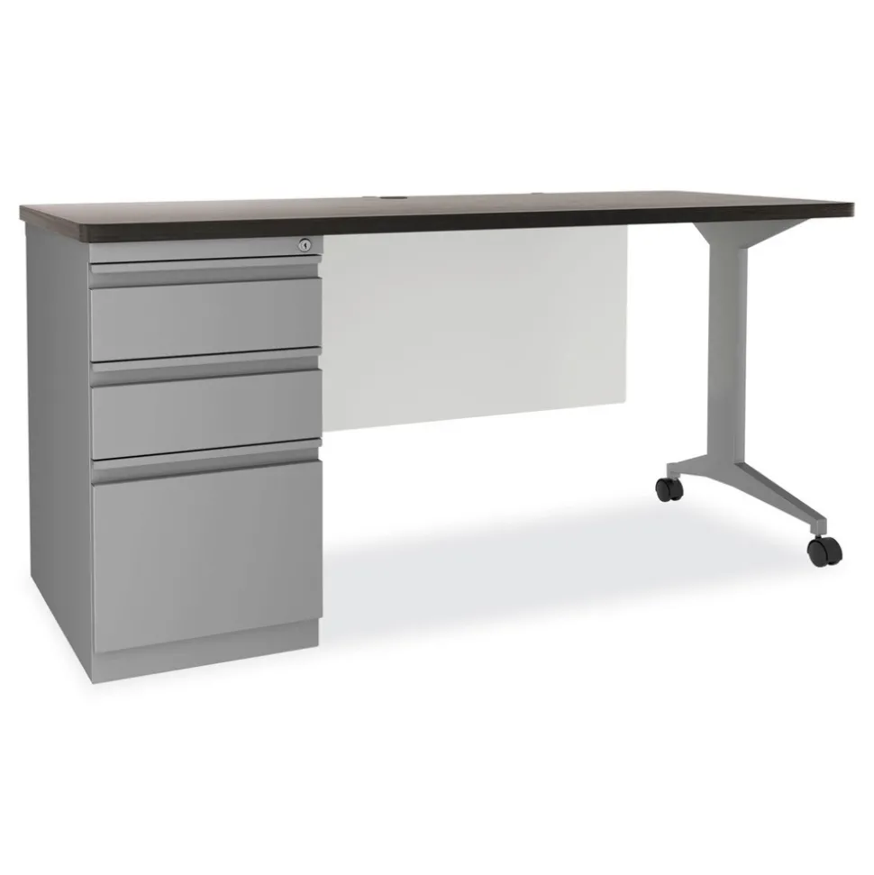 Alera Modern Teacher Series 60 in. x 24 in. x 28.75 in. Left-Side Pedestal: Box/Box/File Pedestal Desk - Charcoal Woodgrain/Gray