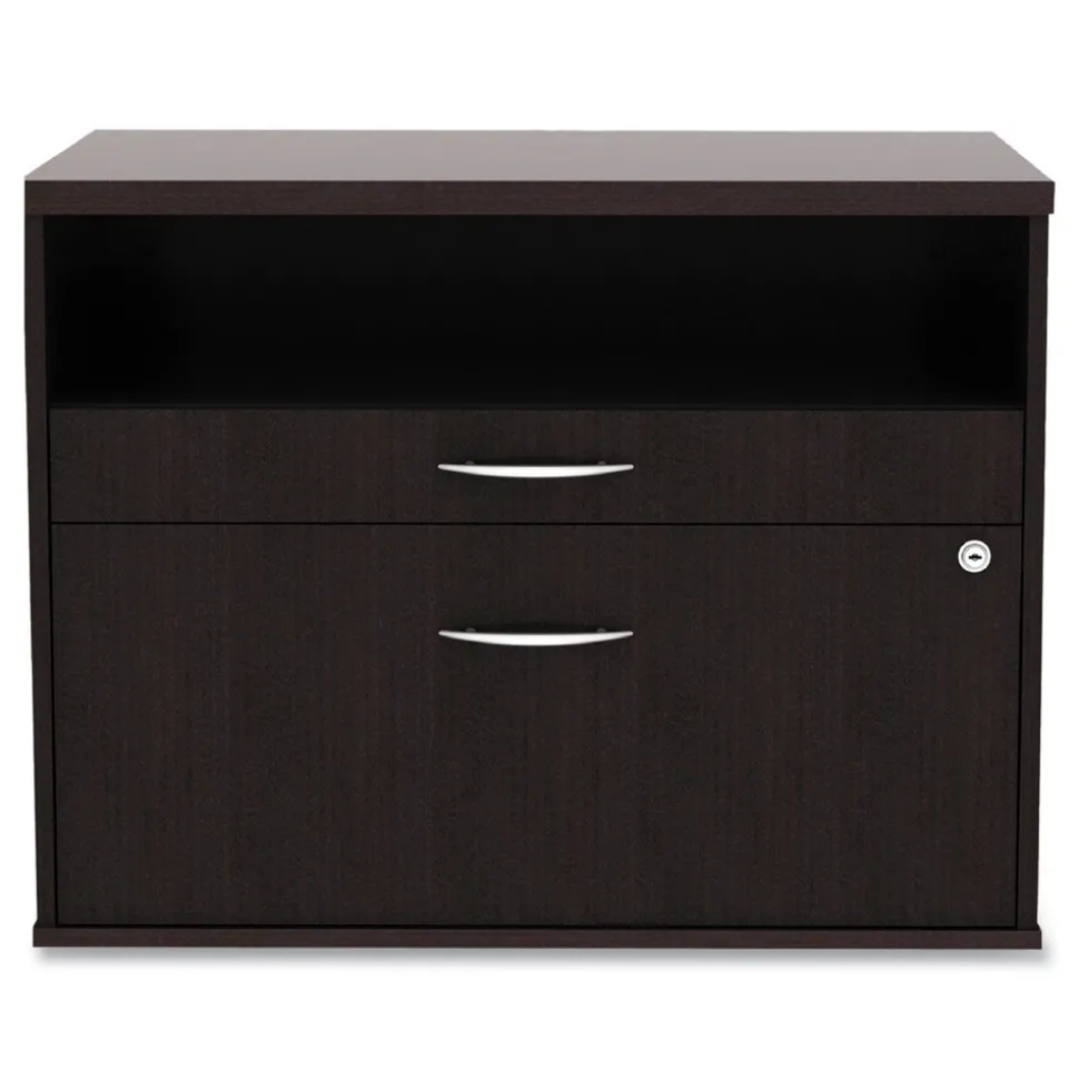 Alera Open Office Desk Series 29.5 x 19.13 x 22.88 Legal/Letter Low File 2-Drawer Cabinet Credenza - Espresso