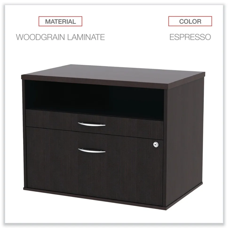 Alera Open Office Desk Series 29.5 x 19.13 x 22.88 Legal/Letter Low File 2-Drawer Cabinet Credenza - Espresso