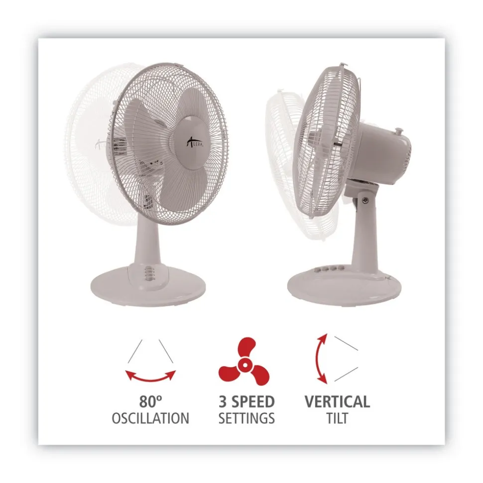 Alera 3-Speed 12 in. Plastic Oscillating Desk Fan - White